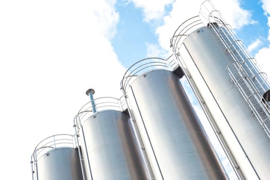 Industrial silos for chemical production, by stainless steel.