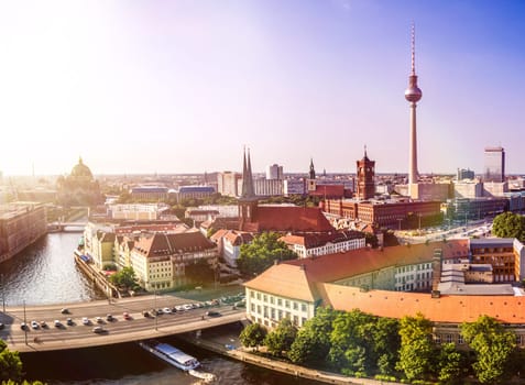 berlin panoramic view and rainbow lensflare