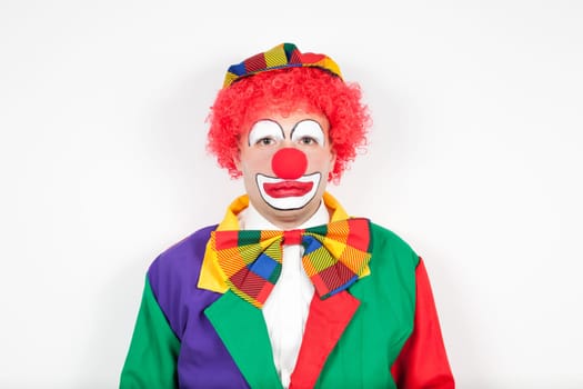 clown with neutral face on white