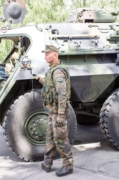Kupiskis, Lithuania - June 12, 2016: Military equipment and soldiers in Dragoon Ride II