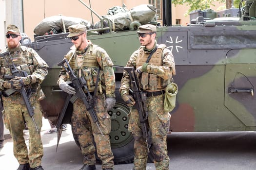 Kupiskis, Lithuania - June 12, 2016: Military equipment and soldiers in Dragoon Ride II