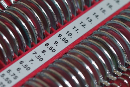 Red set of Optician  trial frames and trial lenses