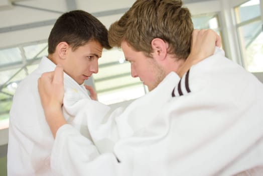 Two young men practicing a martial art