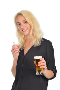 Blond woman with a beer in her hand