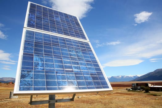 Solar panel set in Patagonian steppe