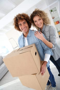 Couple moving in new apartment