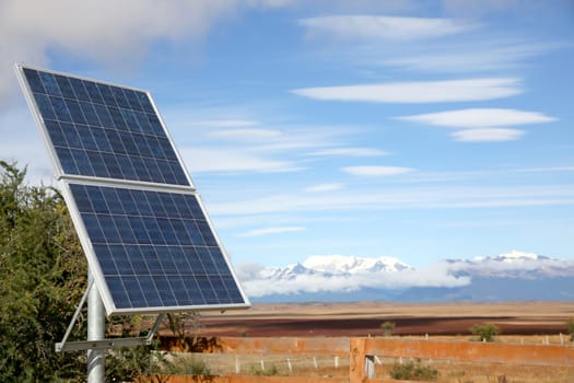 Solar panel set in Patagonian steppe