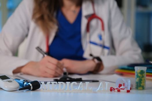 A dedicated healthcare professional uses advanced medical AI technologies for comprehensive patient care and analysis