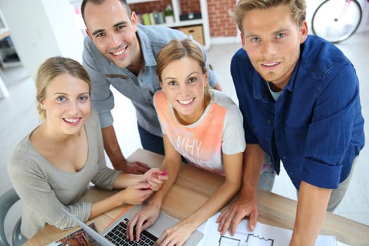 Upper view of students in architecture
