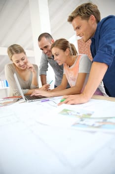 Group of young people studying architecture