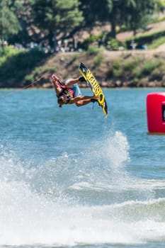 FERREIRA DO ZEZERE, PORTUGAL - JUNE 12, 2016: Jeff Langley (USA) during the 2016 Nautique European Pro Am presented by Rockstar Energy.