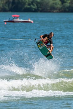 FERREIRA DO ZEZERE, PORTUGAL - JUNE 12, 2016: Brian Grubb (USA) during the 2016 Nautique European Pro Am presented by Rockstar Energy.
