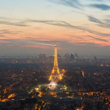 Paris, France - June 6, 2016: Aerial view of One-off concert by David Guetta on the Champ de Mars, in front of Eiffel tower, pre UEFA European Championchip event in Paris, France on June 9th 2016.