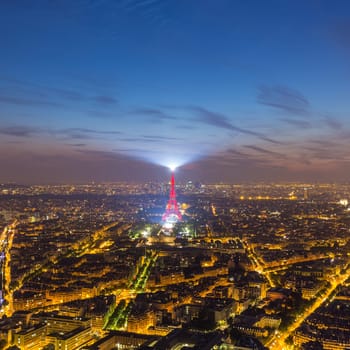 Paris, France - June 6, 2016: Aerial view of One-off concert by David Guetta on the Champ de Mars, in front of Eiffel tower, pre UEFA European Championchip event in Paris, France on June 9th 2016.