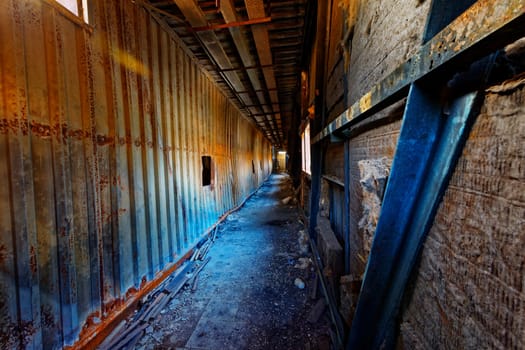 Old abandoned ruin factory damage building inside , hong kong