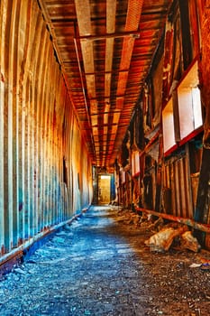 Old abandoned ruin factory damage building inside , hong kong