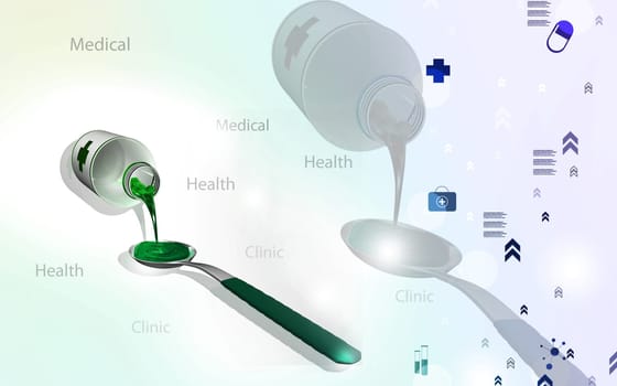 Digital illustration of medicine with spoon in colour background