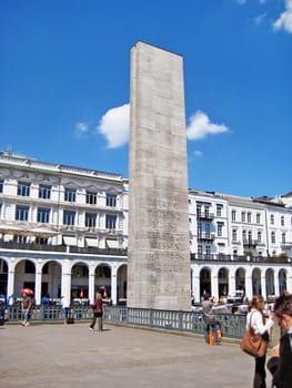 Hamburg, Germany - May 22, 2008: War memorial of First World War at Kleine Alster, bridge Schleusenbruecke.