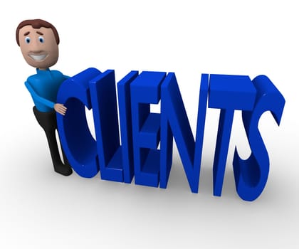 Cheerful businessman searching for clients, 3d renderings