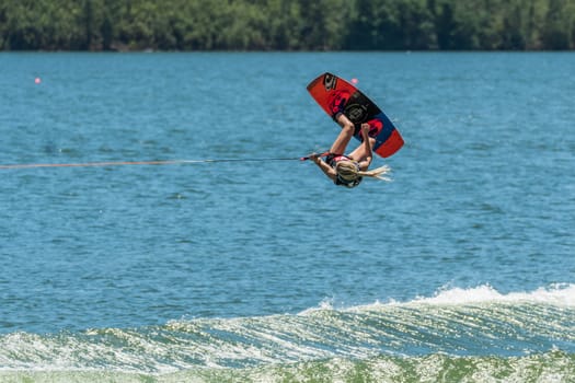 FERREIRA DO ZEZERE, PORTUGAL - JUNE 12, 2016: Corrie Wilson (USA) during the 2016 Nautique European Pro Am presented by Rockstar Energy.