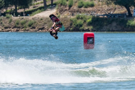 FERREIRA DO ZEZERE, PORTUGAL - JUNE 12, 2016: Alice Virag (ITA) during the 2016 Nautique European Pro Am presented by Rockstar Energy.