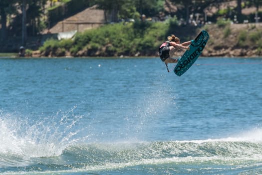 FERREIRA DO ZEZERE, PORTUGAL - JUNE 12, 2016: Meagan Ethell (USA) during the 2016 Nautique European Pro Am presented by Rockstar Energy.