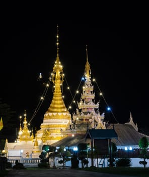 Night view of Wat Chong Klang, Burmese style temple in Mae Hong Son, Thailand