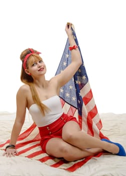 a sexy pin up girl with an American Flag