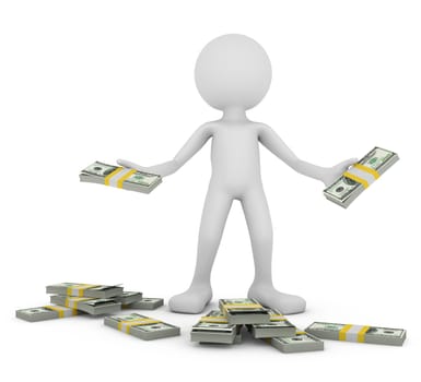 a man with a pack of dollars, 3d render