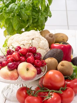 cherries and peaches cup with assortment vegetables