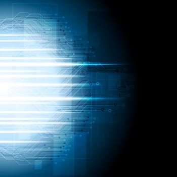 Dark blue tech background. Circuit board