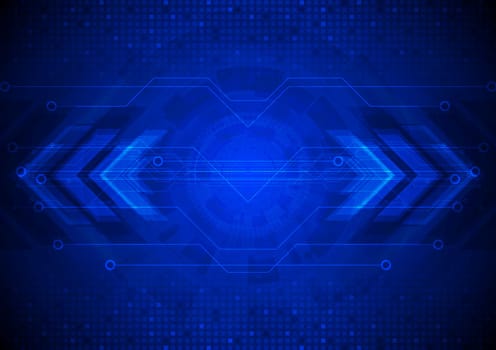 Dark vector tech background with circuit board and arrows