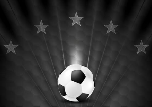 Black abstract soccer football background with hexagon texture and stars. Sport design template