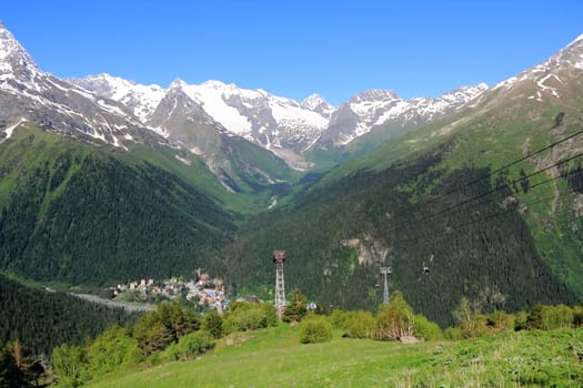 The image of funicular in Caucasus mountains