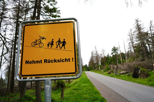 Sign on the way to the summit of the Brocken with the inscription "be considerate"""
