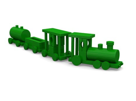 3D rendering of toy train isolated on white background.