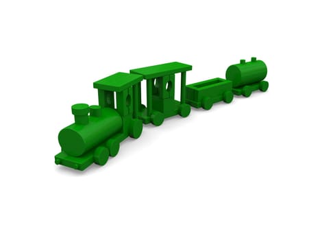 Wooden toy train isolated on white background. 3D illustration.