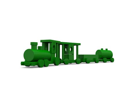 Green toy train isolated on white background. 3D illustration.
