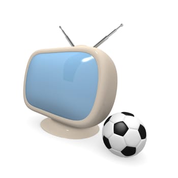 Retro television with soccer ball on a white background, 3d rendering