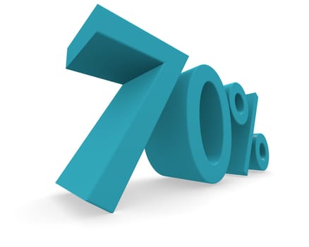 70 percent in turquoise on a white background 3d rendering