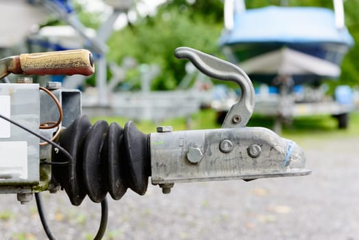A close-up trailer hook for boats