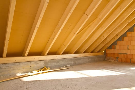 Roof truss in a new building