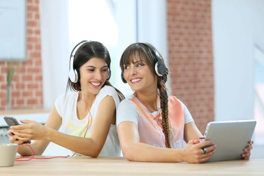 Girl friends connected each one with a different support