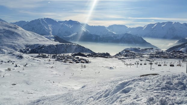 The Alpe d Huez ski domain in the French Alps