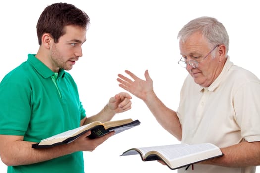 Young man sharing God's Words with an old man
