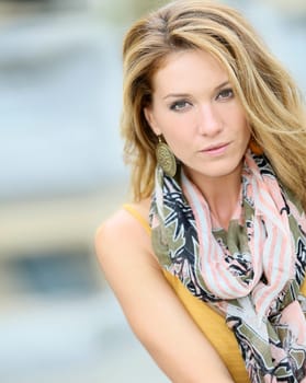 Portrait of beautiful smiling woman, fashion model