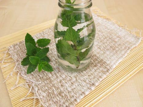Herbal water with mint leaves