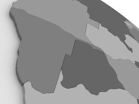 Map of Namibia and Botswana on grey model of Earth. 3D illustration