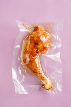 Chicken leg sealed in an airtight plastic bag ready for sous vide cooking