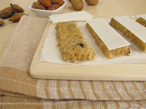 Homemade nut bars with almonds,hazelnuts,coconut and walnuts